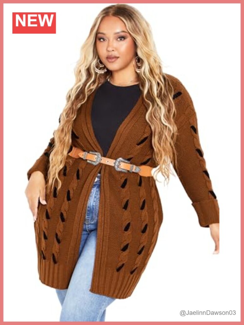 Plus Size Lacey Cable Knit Cardigan Relaxed Fit Longline Sweater with Pockets